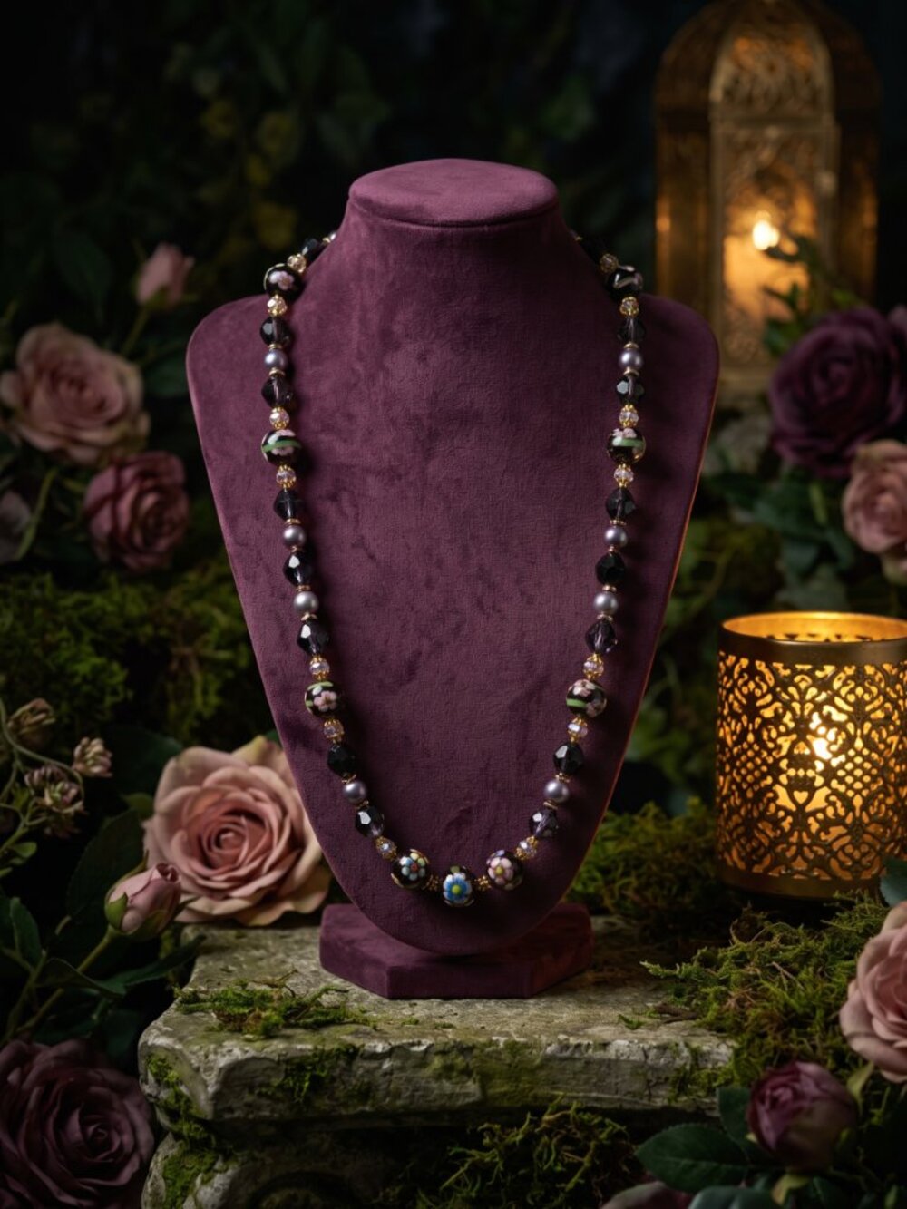 JB Originals - "Gilded Nightgarden" - Vintage Cloisonné & AB Crystal Set - Picture 3 of 10